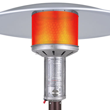 Antique Bronze NG portable patio heater with push buttong ignition: includes 12' steel lined MB Sturgis hose set with 2 quick disconnects and shut off valve