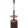 Outdoor patio heater with a brown base and glass top on a white background