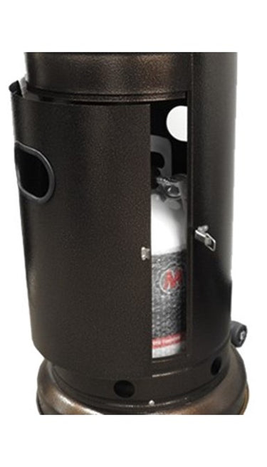 Black cylindrical gas cylinder with visible branding on a white background