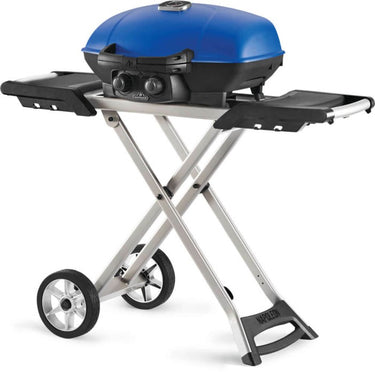 TravelQ™ 285X Portable Propane Gas Grill with Scissor Cart, Blue